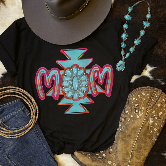 Turquoise Concho Mom Tee